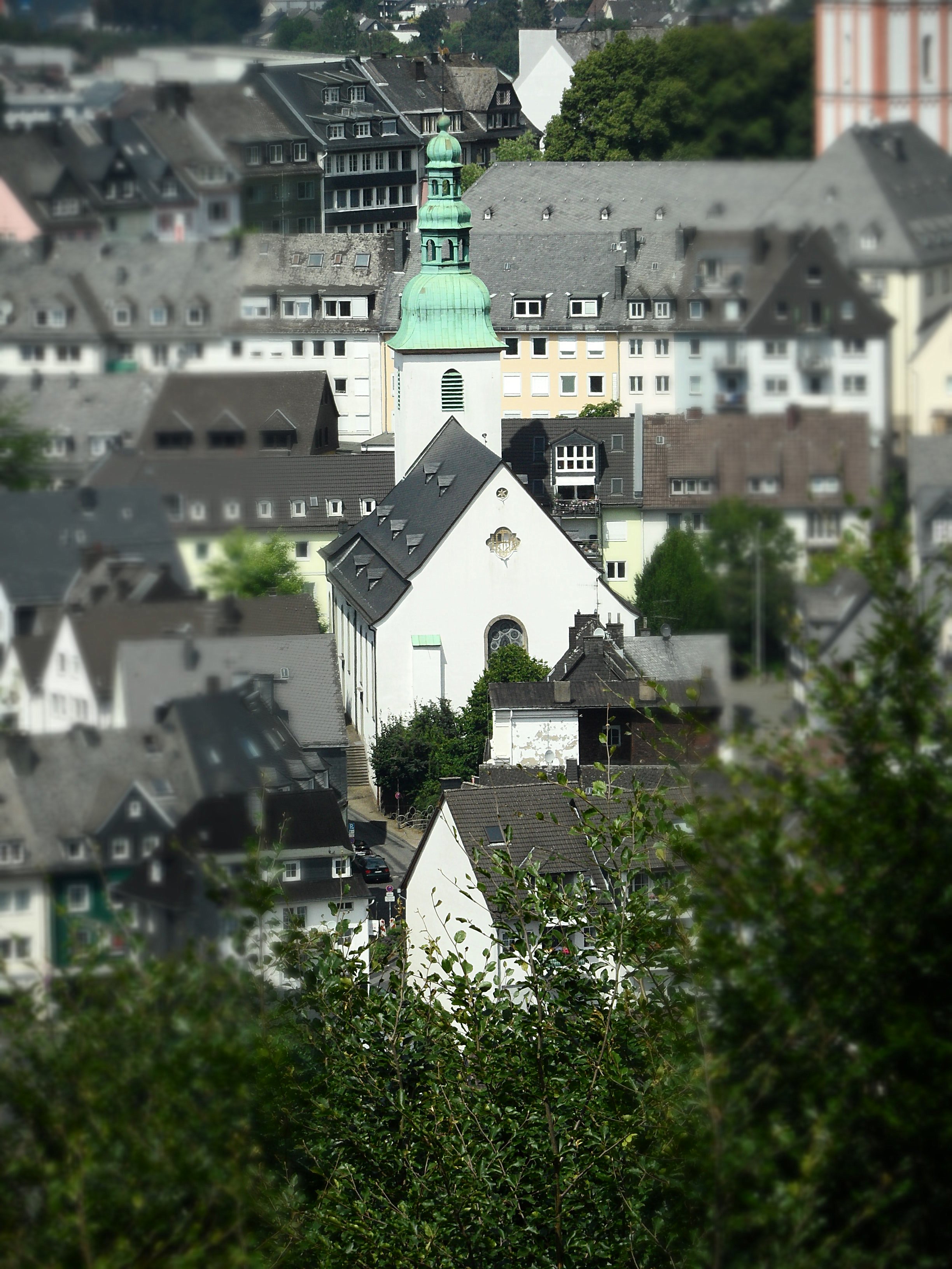 Marienkirche Siegen von Häusling aus gesehen. (Bild aus Pfarrnachrichten)