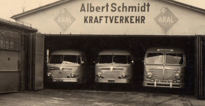 Die neu errichtete Wagenhalle im Jahre 1950