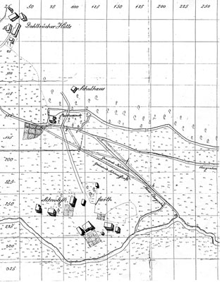 Situationsplan von der Schweisfurth, dem Reckhammer und der Dahlbrucher Hütte Anno 1828